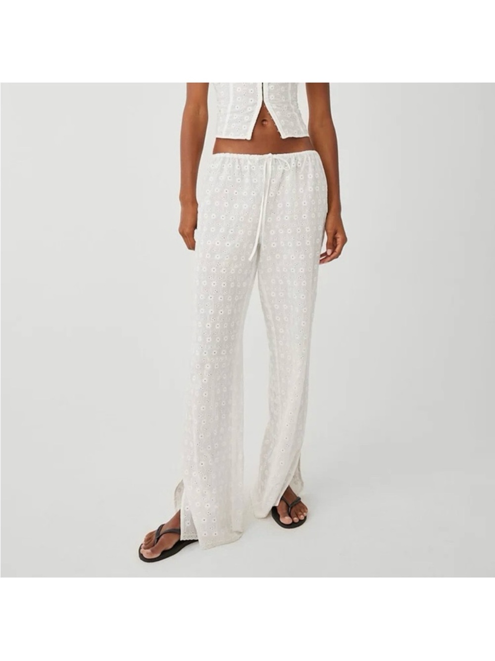 Frankie's Bikinis White Eyelet Wide-Leg Pants
